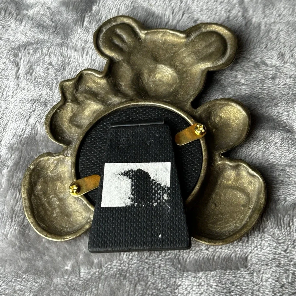Vintage Brass Teddy Bear Shaped Frame 3D Cottagecore Country Decor Kids Room